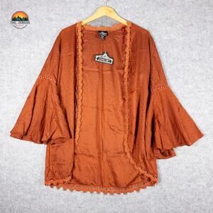 NWT Angie Kimono Duster Brown Terracotta 3/4 Sleeve Western Boho Women's Size M